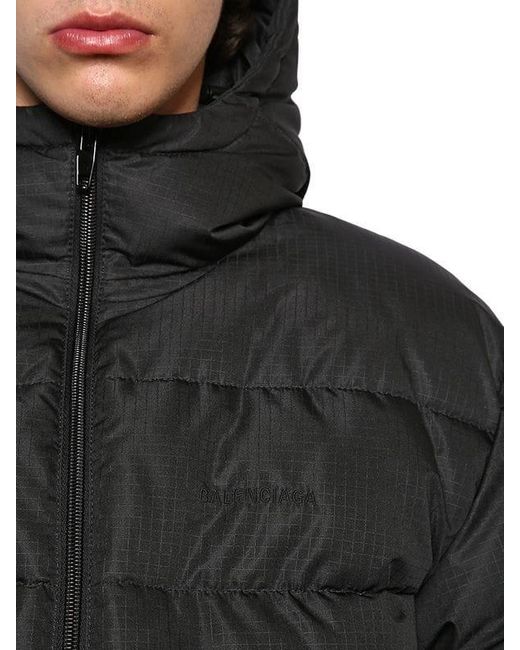 Balenciaga Synthetic Hooded Nylon Cropped Puffer Jacket in Black for Men |  Lyst