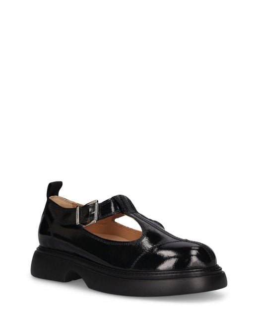 Ganni Black Cut-out Leather Mary Jane Shoes