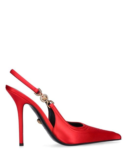 Versace Red 110Mm Satin Slingback Heels