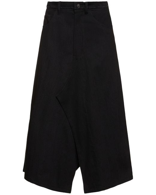 Yohji Yamamoto Black Wide Structured Cotton Midi Skirt