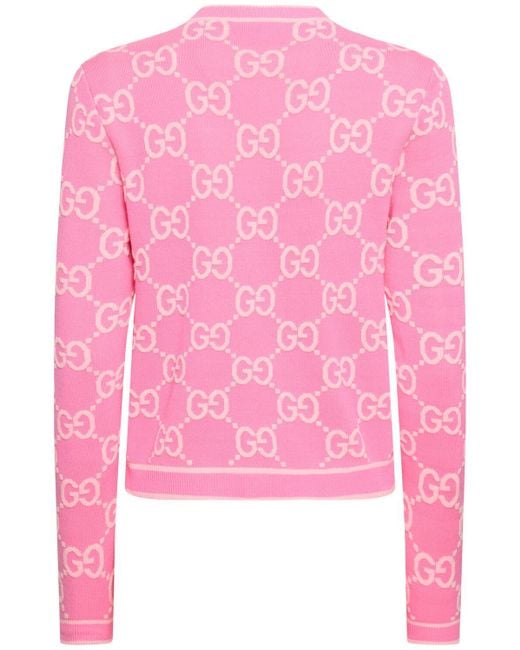 Cardigan in cotone jacquard gg di Gucci in Pink