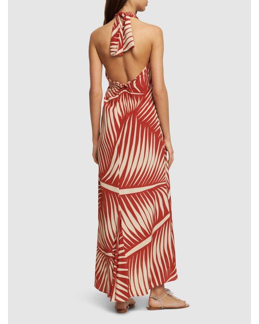 Johanna Ortiz Red Printed Silk Crepe Long Dress