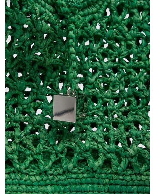 Jacquemus Green Le Petit Carre Spiaggia Raffia Tote Bag