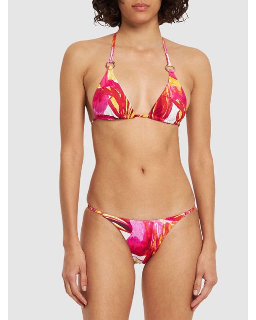 Louisa Ballou Red Mini Ring Printed Triangle Bikini Top