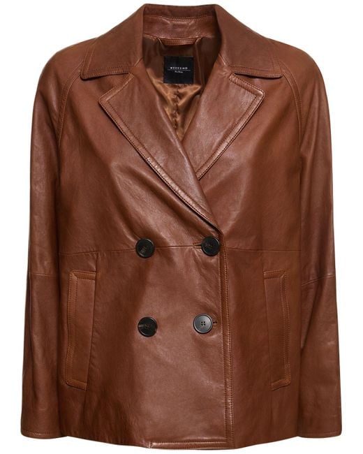 Weekend by Maxmara Brown Oria Double Breast Leather Jacket