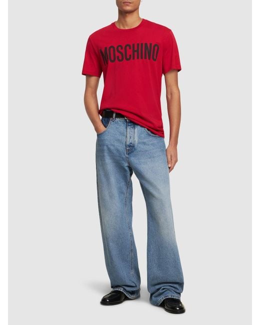 T-shirt en coton imprimé logo Moschino pour homme en coloris Red