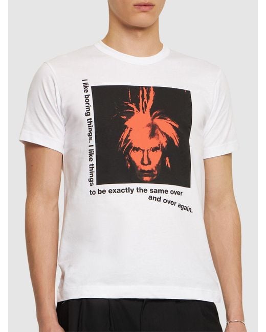 Camiseta de algodón estampada Comme des Garçons de hombre de color White