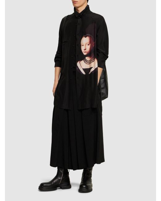 Yohji Yamamoto Black M-young Girl Printed Silk Shirt for men