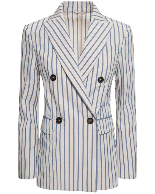 Veste en coton à rayures à double boutonnage Brunello Cucinelli en coloris Gray