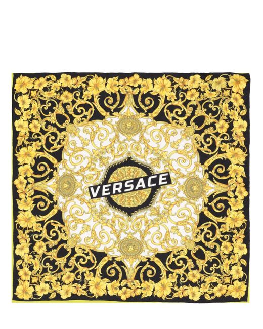 Versace Metallic Logo Baroque Print Silk Scarf for men