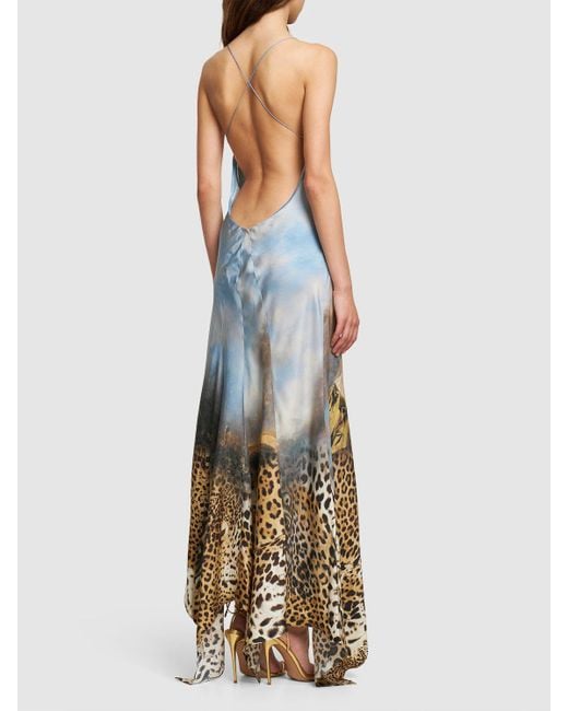 Roberto Cavalli Metallic Printed Silk Long Dress