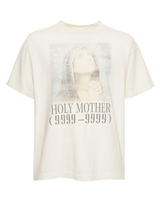 Saint Michael White Holy Mother Printed Cotton T-shirt for men