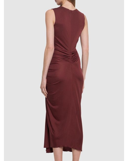 Costarellos Red Triss Ruched Jersey Midi Dress