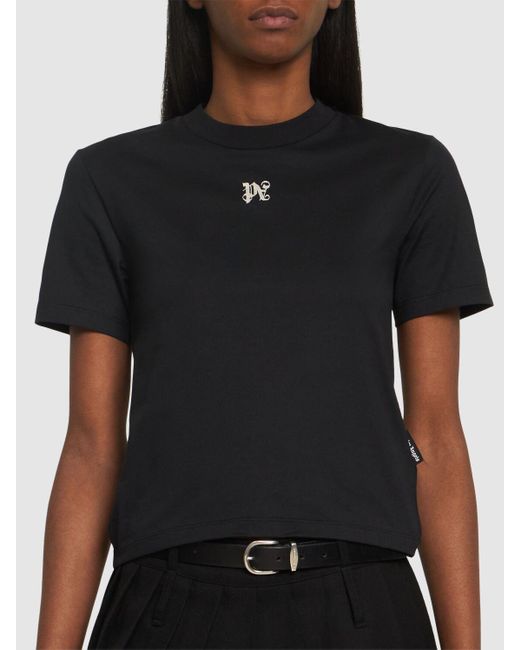 T-shirt monograf in cotone di Palm Angels in Black