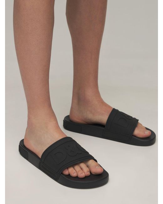 Dolce & Gabbana Dg Rubber Slide Sandals in Black for Men | Lyst