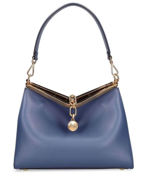 Etro Blue Medium Vela Leather Shoulder Bag