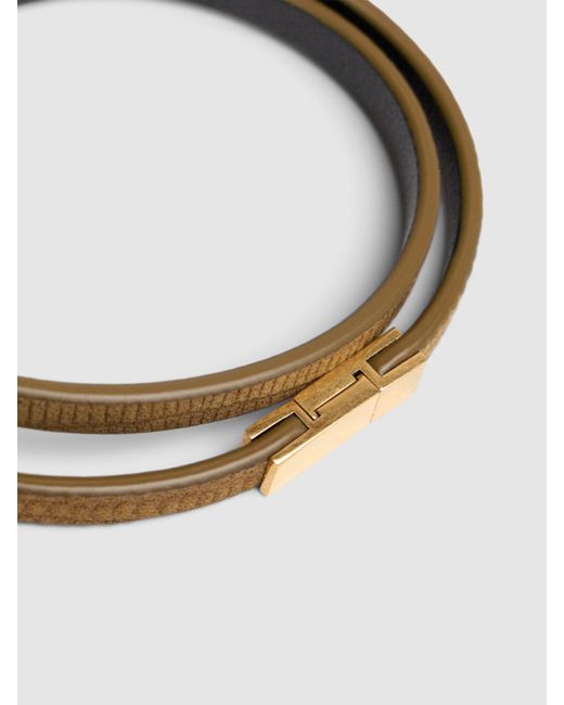 Saint Laurent Metallic Ysl Leather Double Wrap Bracelet