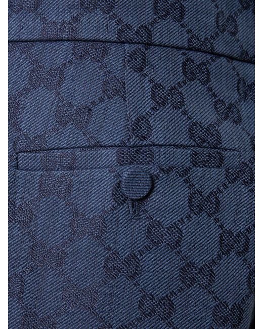 Pantaloni GG in lino e cotone jacquard di Gucci in Blue