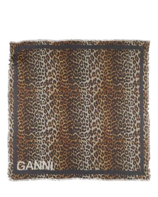Ganni Brown Xxl-schal Mit Leopardenmuster