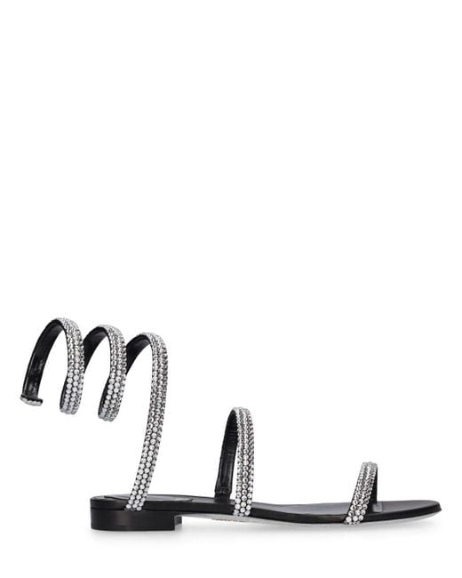 Rene Caovilla White 10mm Satin & Crystal Flat Sandals