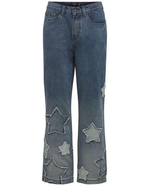 Jaded London Blue Star Appliqué Skater Jeans for men
