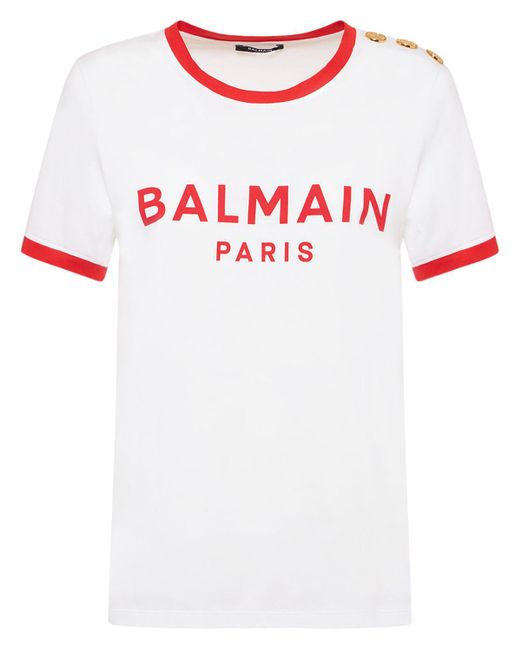 Balmain White T-shirt Aus Baumwolljersey Mit Logodruck