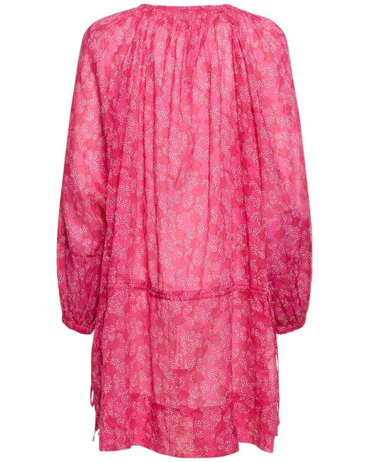 Isabel Marant Pink Parsley Print Self-tie Cotton Mini Dress