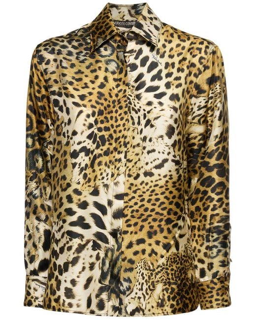 Camisa de sarga de seda estampada Roberto Cavalli de color Metallic