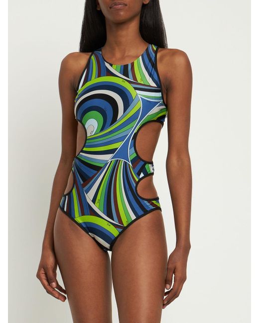 Emilio Pucci Iride Cutout Lycra One Piece Swimsuit in Green | Lyst