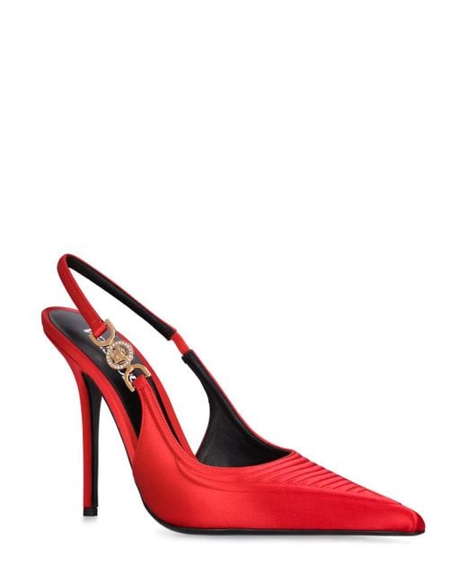 Sandalias destalonadas de satén 110mm Versace de color Red