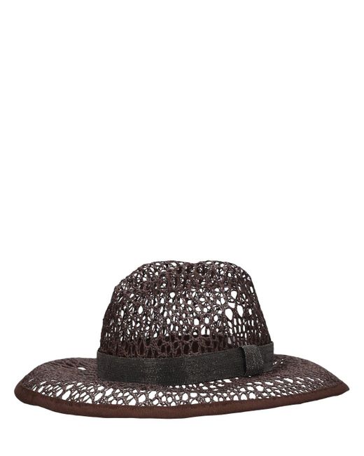 Brunello Cucinelli Black Raffia Effect Brimmed Hat