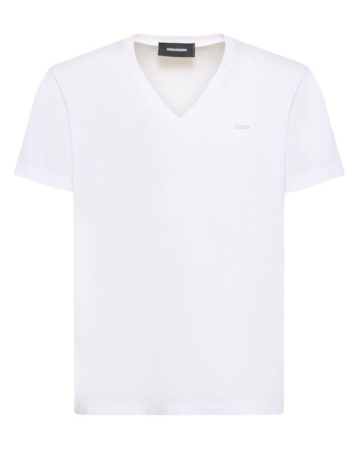 DSquared² White V-Neck Logo Cotton Jersey T-Shirt for men