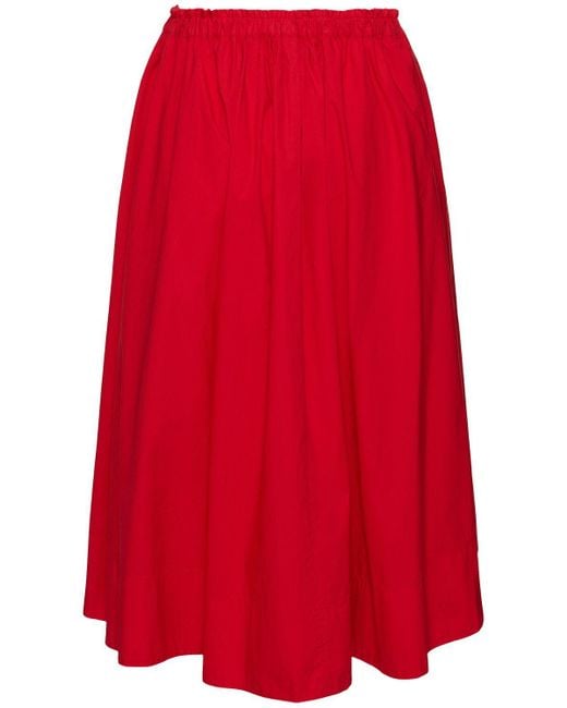 Forte Forte Red Elastic Waist Poplin Midi Skirt