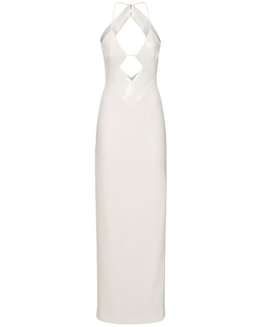Galvan White Kite Sequined Cutout Long Dress