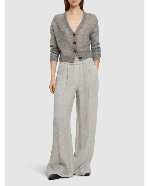 Pantalon ample en gaze de lin et crêpe Brunello Cucinelli en coloris Gray