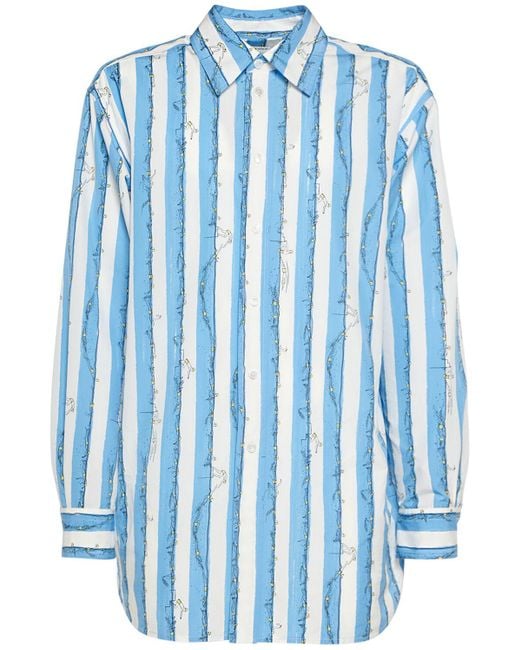 Bottega Veneta Blue Swimmers Printed Light Cotton Shirt for men