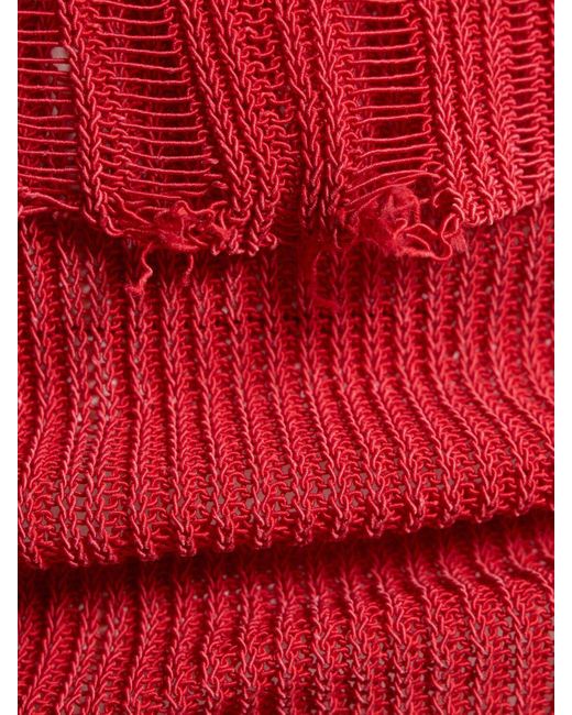 Acne Red Distressed Knit L/s Midi Dress