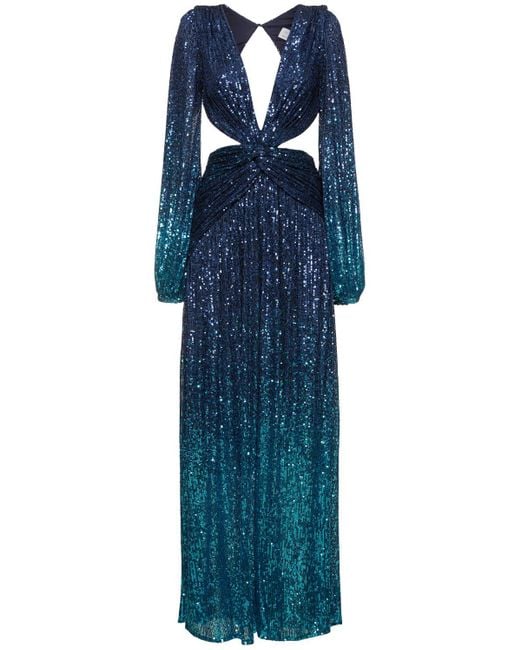 PATBO Blue Sequined Cutout Maxi Dress