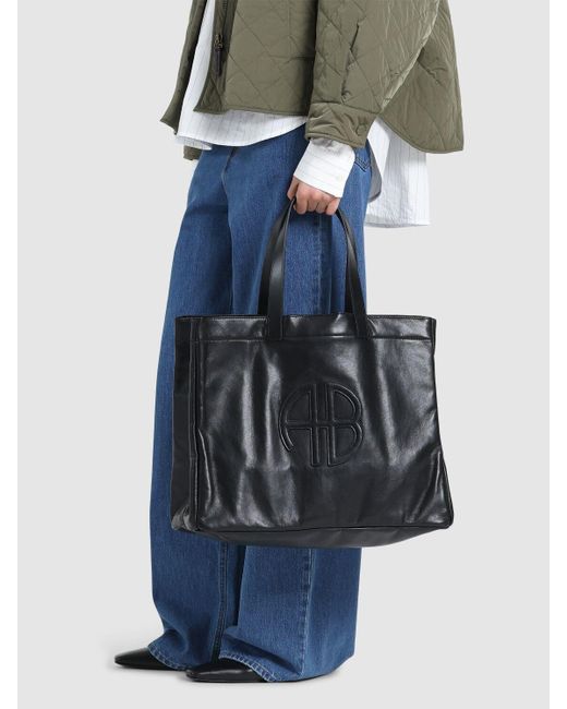 Anine Bing Black Large Rio Recycled Leather Tote Bag