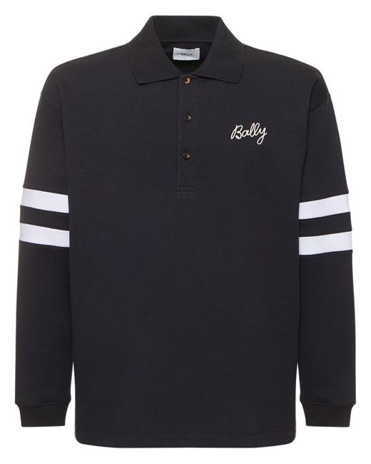 Bally Blue Logo Cotton Long Sleeve Polo for men