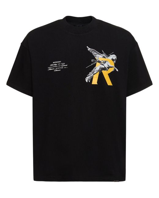 Represent Black Printed Logo Oversize Cotton T-shirt for men