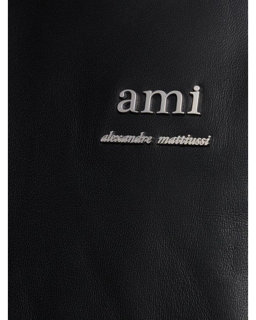 AMI Black Padded Leather Zip Jacket for men