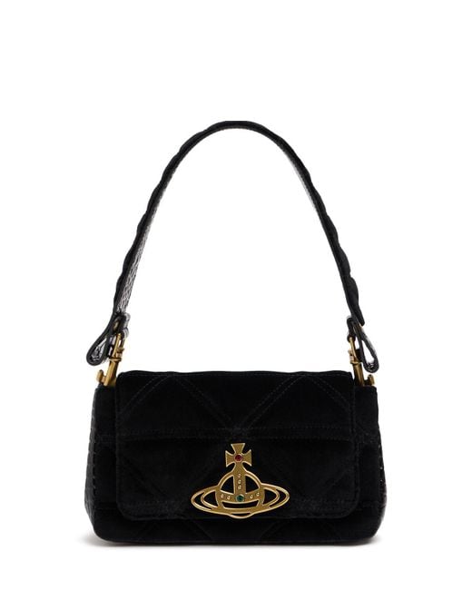 Vivienne Westwood Black Medium Hazel Quilted Velvet Shoulder Bag