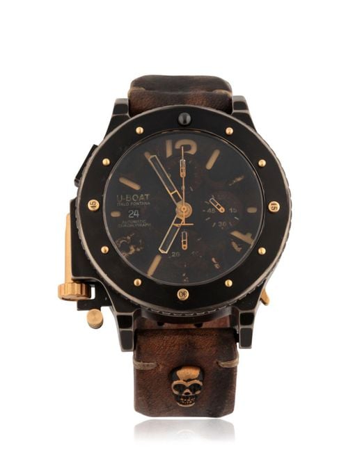 U-boat Brown Skull-Embossed Leather Watch for men