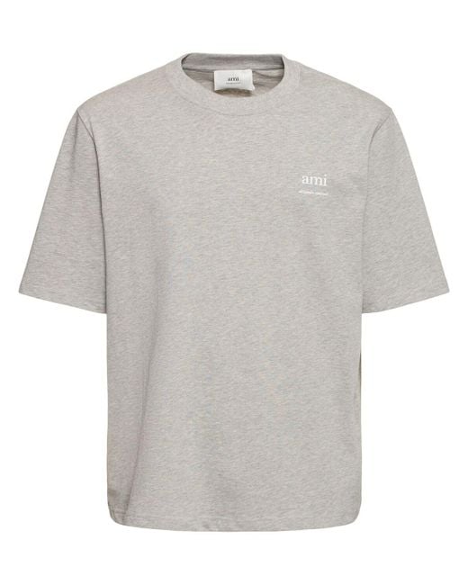 T-shirt boxy fit in cotone con logo di AMI in Gray da Uomo