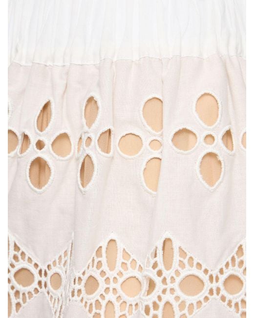 Elie Saab Natural Embroidered Cotton & Silk Blend Shorts