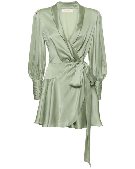 Zimmermann Wrapped Satin Silk Mini Dress in Sage (Green) Lyst