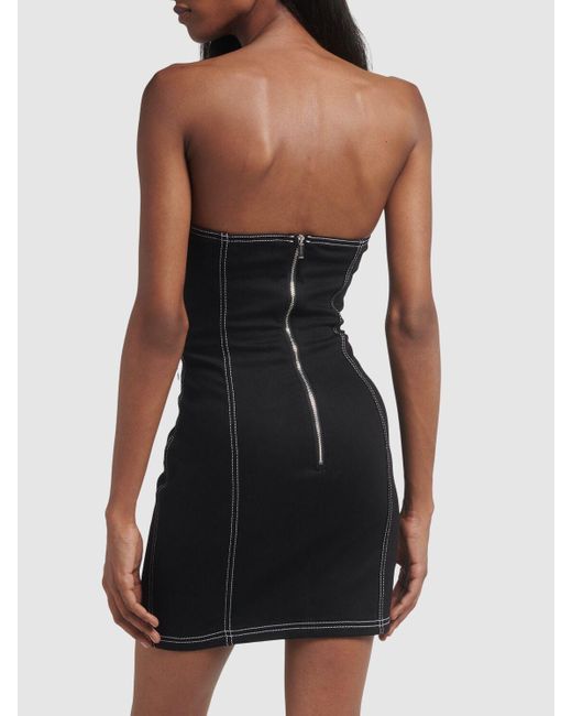 DSquared² Black Denim Strapless Lace-up Mini Dress