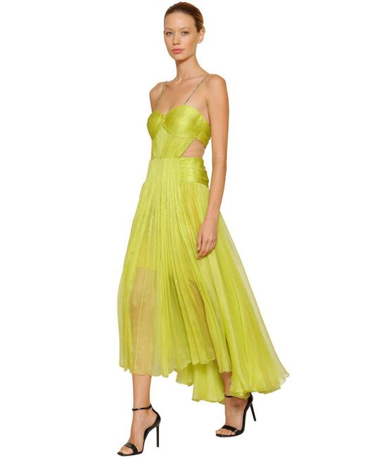 Maria Lucia Hohan Green Cut Out Silk Midi Dress W/ Embellishment
