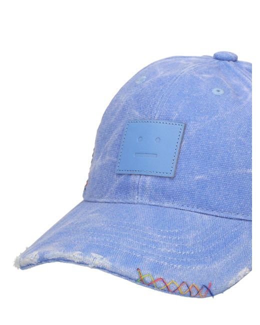 Acne Blue Cunov Distressed Canvas Baseball Hat for men